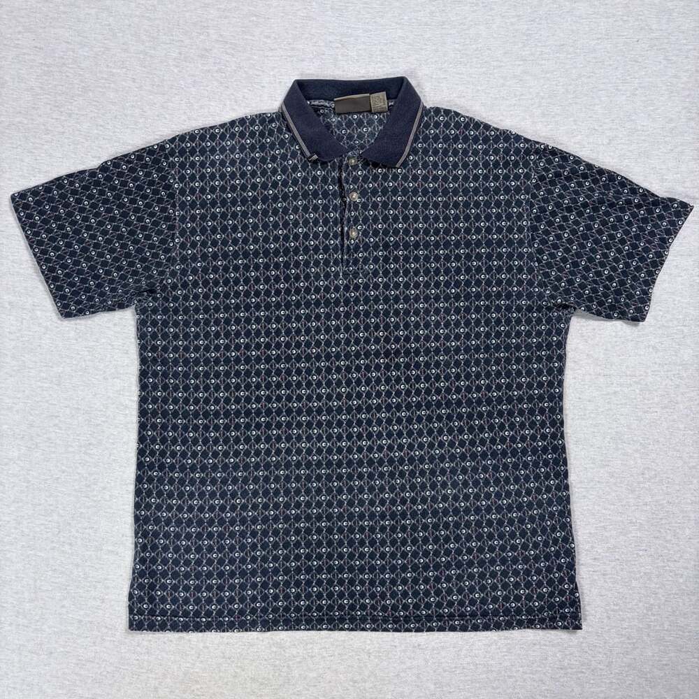 Farah Quality Since 1920 Blue Patterned Short Sleeve Polo Shirt Men's Size L